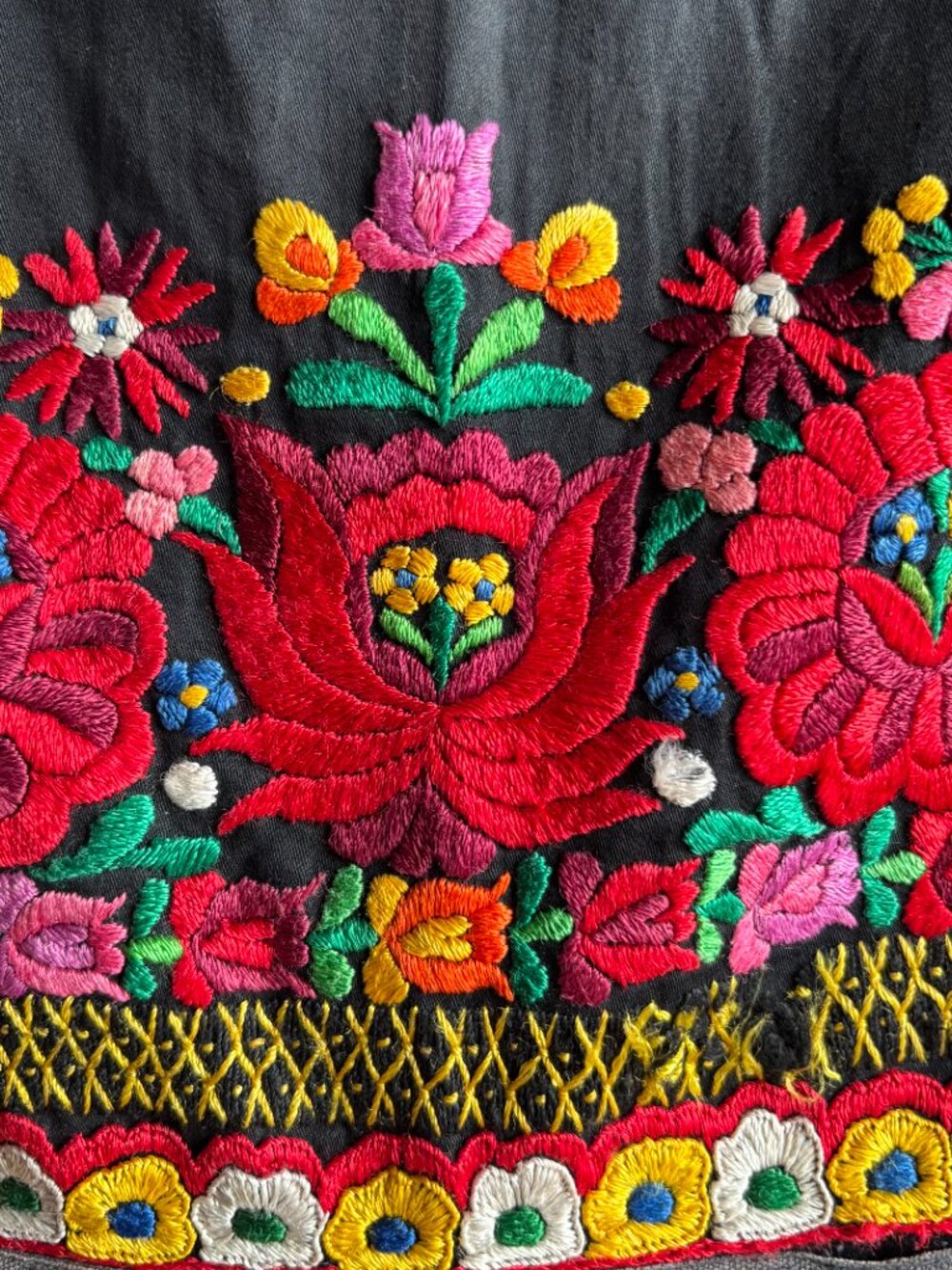 Vintage Hungarian Matyo Embroidered Fringed Folk Apron Unisex - Picture 6 of 16